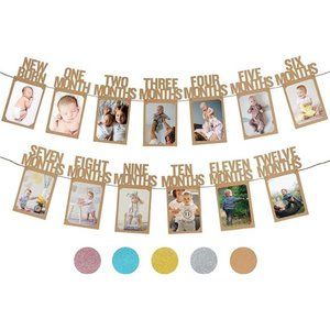 1st Birthday Photo Banner for Baby from Newborn to 12Months,First Birthday Decor